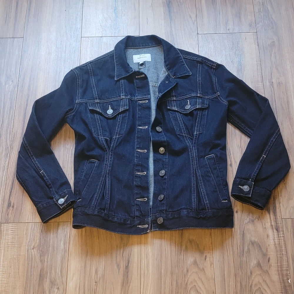 Current/Elliott 0 xs Denim Jacket Dark Wash Blue Pleated Trucker Western